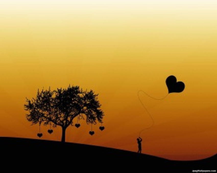 Heart a Float, kite, person, heart, silhouette, tree HD wallpaper