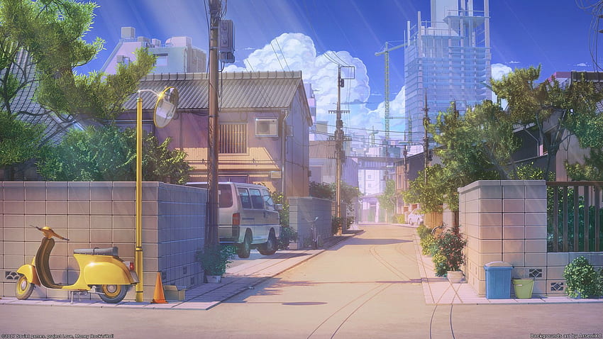 Улица за аниме, сграда на училище за аниме HD тапет