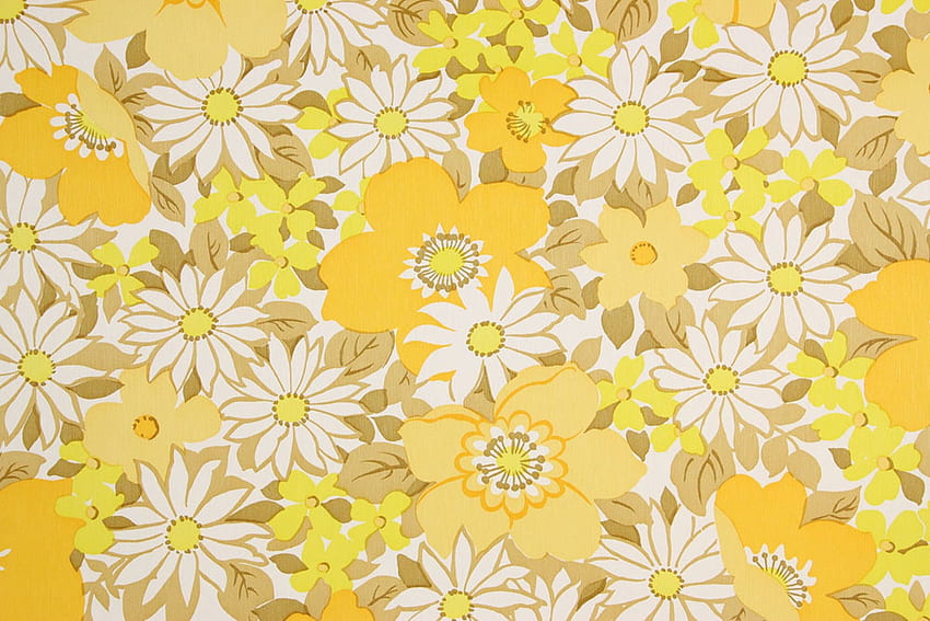 1970 年代のビンテージ レトロな黄色と白の花 - Rosie's Vintage、Daisy Vintage 高画質の壁紙
