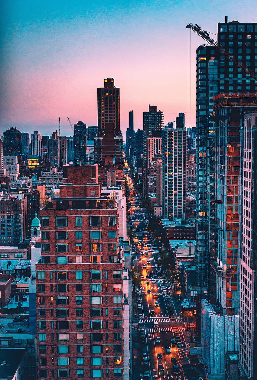 도시, 미국, 고층 빌딩, 저녁, 미국, 뉴욕 HD 전화 배경 화면