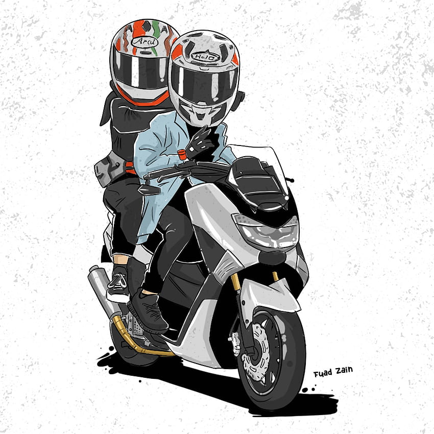Zain_caricature: Ich werde für $5 ein Cartoon-Motorrad zeichnen, das auf deinem basiert. Yamaha nmax, Karikatur, Motorradzeichnung HD-Handy-Hintergrundbild
