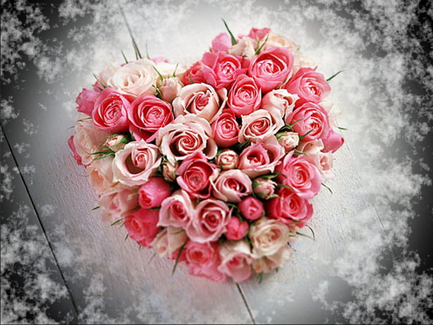 I wish you love, roses, pink and white, love, clouds, heart shape, valentines day HD wallpaper