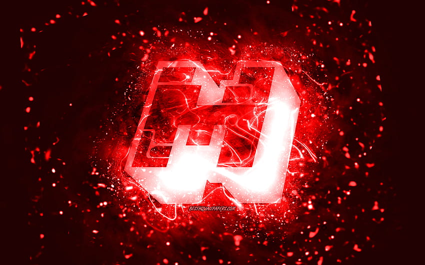 Logo merah Minecraft,, lampu neon merah, kreatif, latar belakang abstrak merah, logo Minecraft, game online, Minecraft dengan resolusi. Kualitas tinggi Wallpaper HD