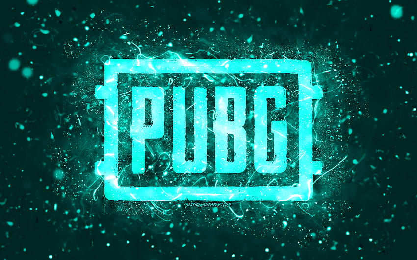 Pubg turquesa logo, , luzes de neon turquesa, PlayerUnknowns Battlegrounds, criativo, fundo abstrato turquesa, Pubg logo, jogos online, Pubg papel de parede HD