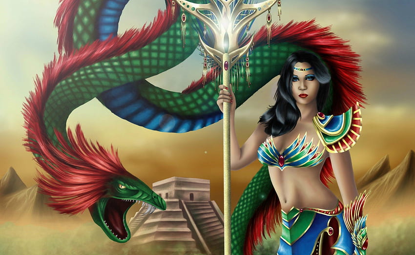 ファンタジー ドラゴン プリンセス、ドラゴン、ファンタジー、緑、女性 高画質の壁紙