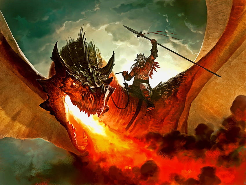 Hellfire on Wings, dragon, fantaisie, feu, guerrier Fond d'écran HD