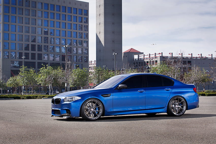 Blue sedan, BMW, M5 (F10), blue cars, German cars . Flare HD wallpaper