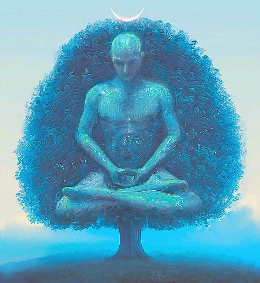 Lotus-Position Männer Yoga Lotus, Meditation Fantasy-Bäume HD-Handy-Hintergrundbild
