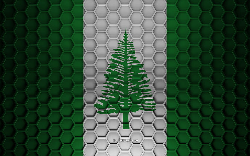 Norfolk Island flag, 3d hexagons texture, Norfolk Island, 3d texture, Norfolk Island 3d flag, metal texture, flag of Norfolk Island HD wallpaper