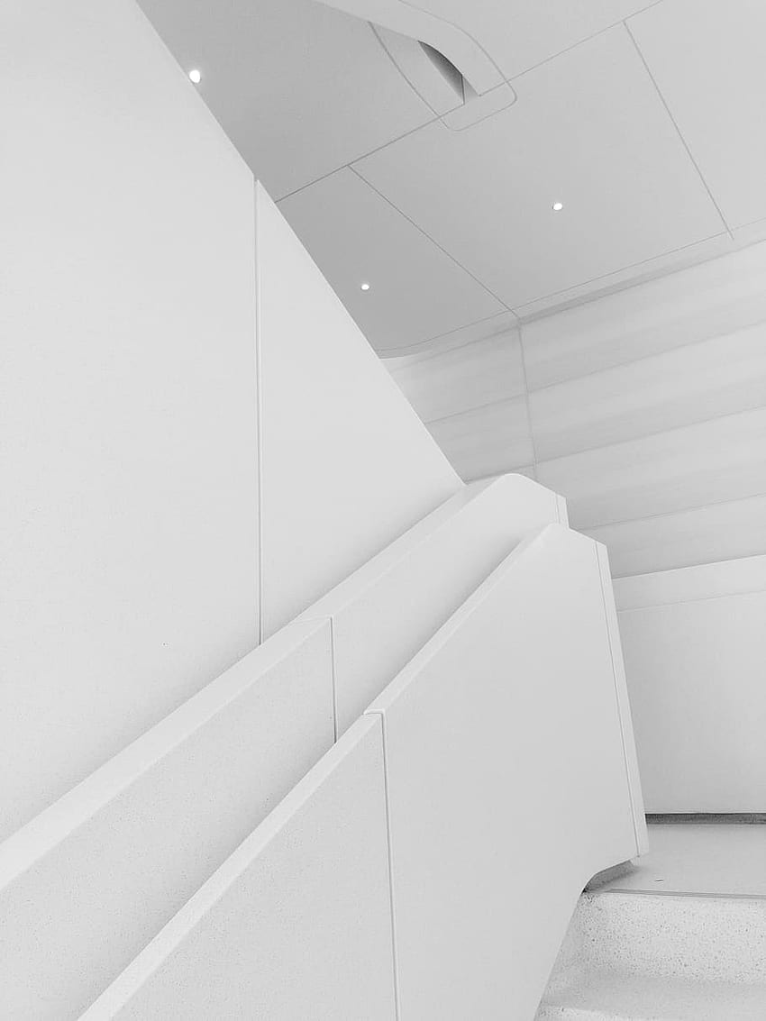 : white tinted wall, stair, minimal, low contrast, minimalism, black and white, Minimal Interior HD phone wallpaper