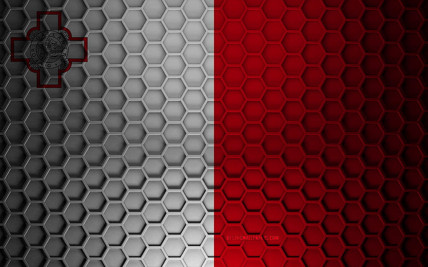 Bendera Malta, tekstur segi enam 3d, Malta, tekstur 3d, bendera Malta 3d, tekstur logam, bendera Malta Wallpaper HD