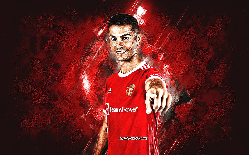 Cristiano Ronaldo, Manchester United FC, Portret Ronaldo, CR7, tło z czerwonego kamienia, CR7 art, Cristiano Ronaldo art, Anglia, piłka nożna Tapeta HD