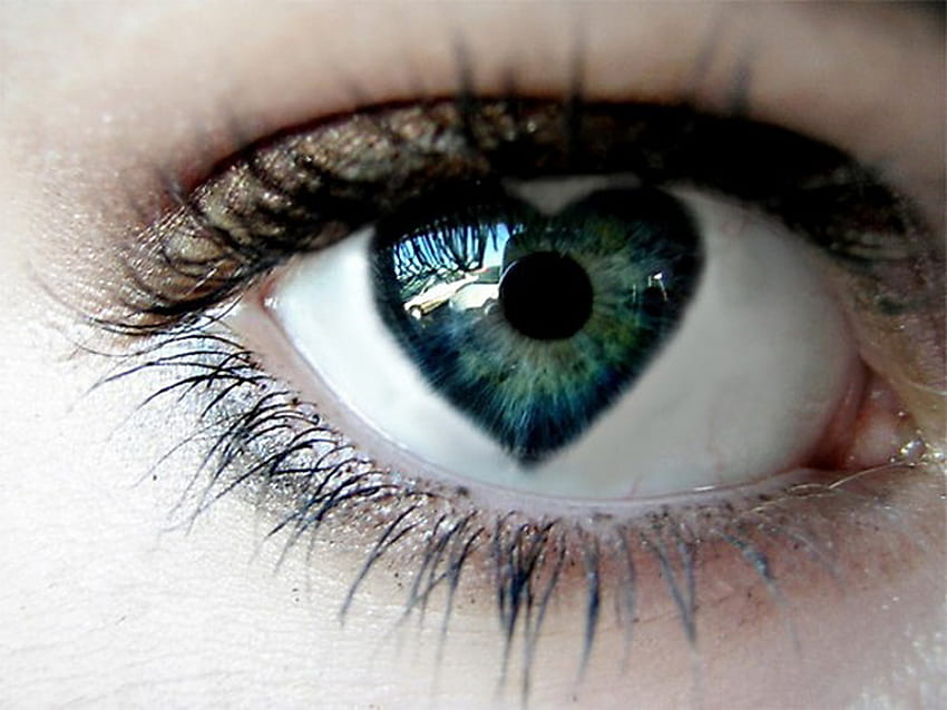 The eyes of Love, love, face, blue and green, heart shaped, eye HD wallpaper