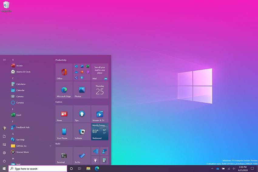 Windows 10 Insider Preview 빌드 20161 발표. Windows 참가자 블로그, Windows 10 Purple HD 월페이퍼