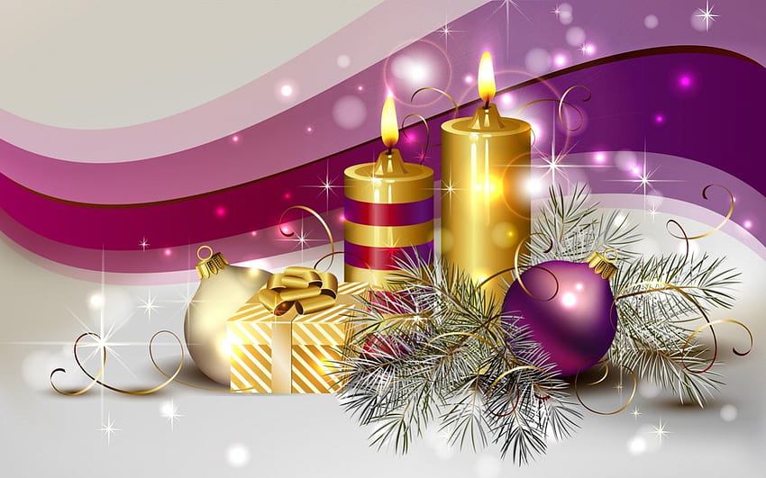 ღ.Christmas Purple Candle.ღ, jolly, winter, glow, festival, colors, party time, bows, stripes, candlelight, bright, candles, adorable, sweet, merry christmas, gorgeous, bells, travels, purple, pretty, christmas purple candle, fire, lovely, chic, tinsel, colorful, cute, ribbons, gold, beauty, xmas, snowflake, holiday, warmth, amazing, winter time, new year, golden, greeting, dazzling, ornaments, blurred, beautiful, splendidly, balls, seasons, celebration, christmas, love, decorations, cool, splendor, gift box HD wallpaper