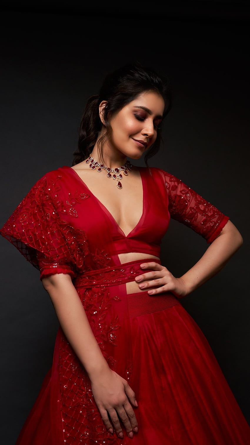 Raashi Khanna, Gaun Merah wallpaper ponsel HD