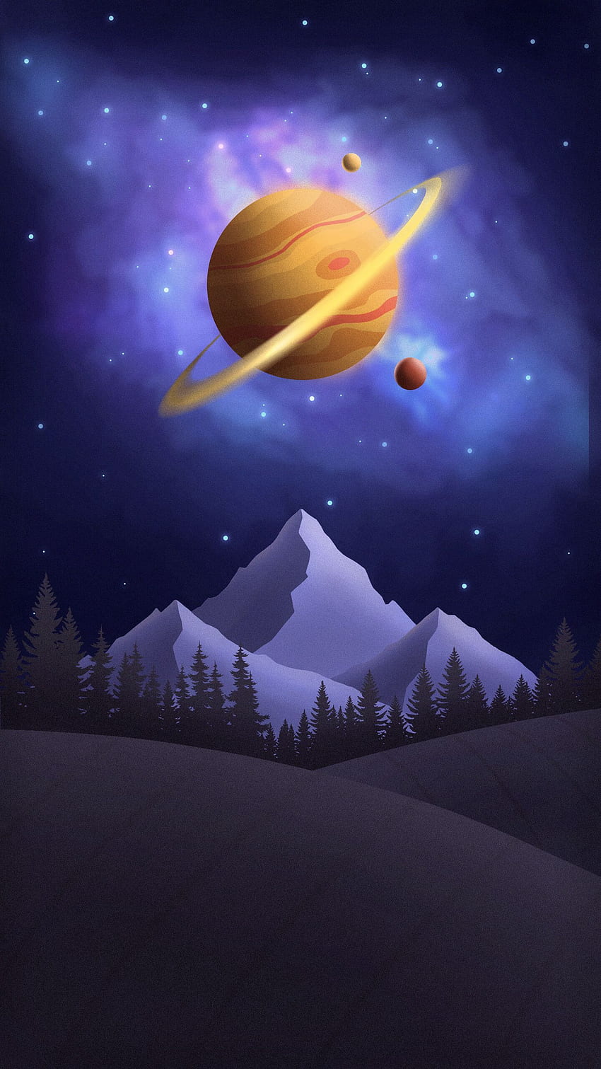 Sztuka, wszechświat, góry, planeta, Saturn Tapeta na telefon HD