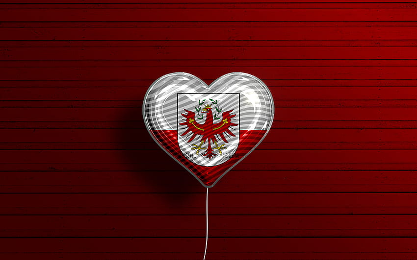 kocham tyrol, realistyczne balony, czerwone drewniane tło, dzień tyrolu, stany austriackie, flaga tyrolu, austria, balon z flagą, stany austriackie, flaga tyrolu, tyrol Tapeta HD