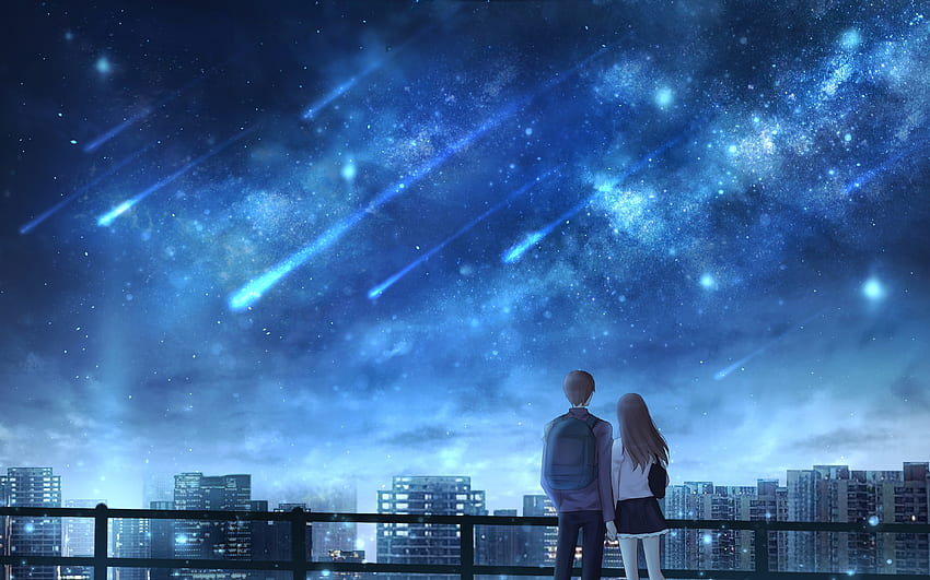 Art, Starry Sky, Starfall, Lovers HD wallpaper