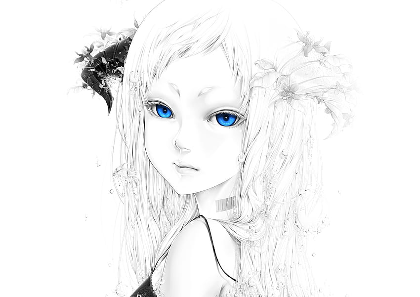 Aqua-Augen, weiße, blaue Augen, Kunst, Mädchen, Anime, Porträt, Gesicht, Manga, Bouno Satoshi HD-Hintergrundbild