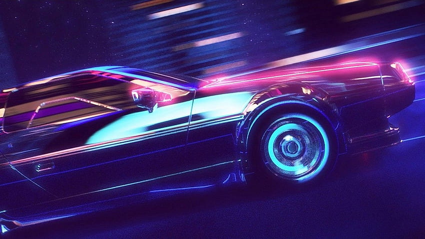 New Retro Wave Synthwave 1980s Neon DeLorean Car Retro Games Cyan Pink - Resolution: HD wallpaper
