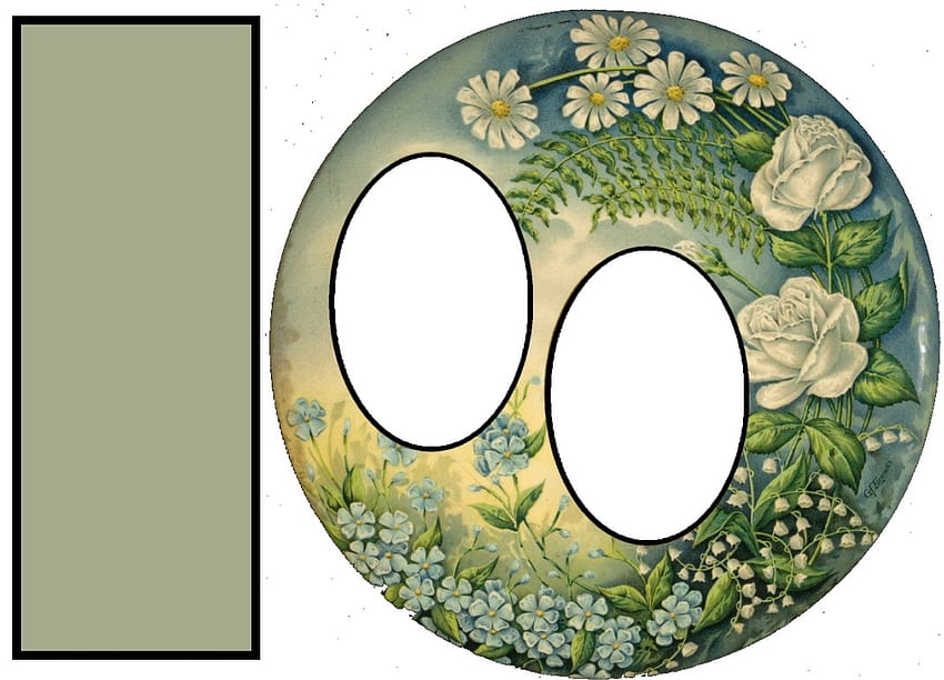 Podwójna ramka z polem tekstowym, kość słoniowa, kwiaty, pole tekstowe, zielone, Design Tapeta HD