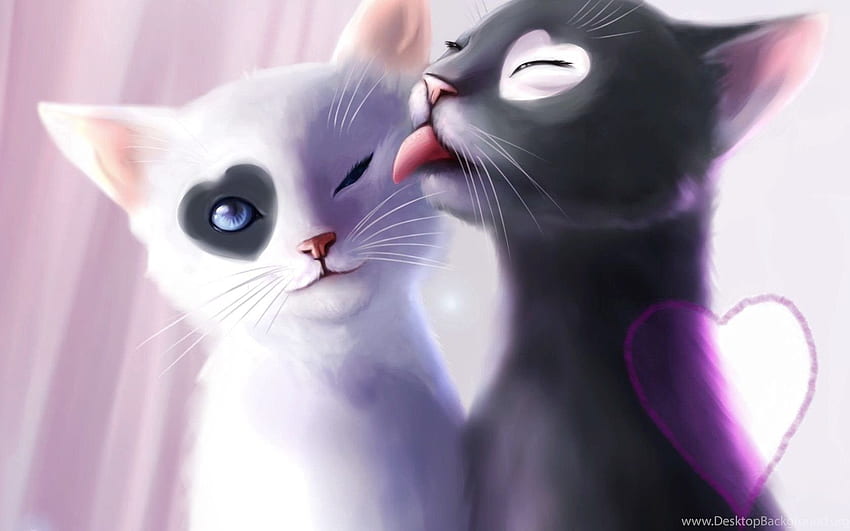 Lovely Anime Cat Parejas tec Antecedentes fondo de pantalla