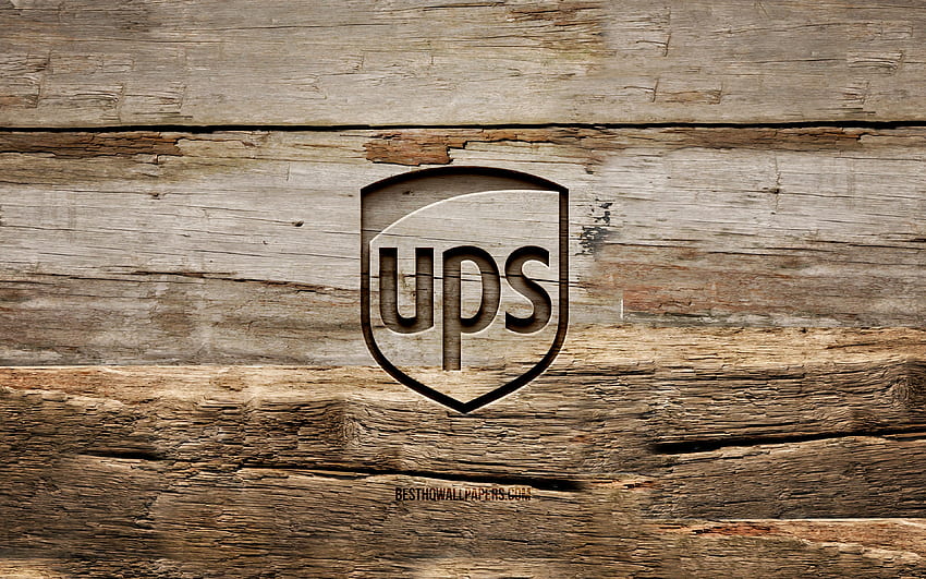 โลโก้ไม้ UPS พื้นหลังไม้ แบรนด์ โลโก้ UPS สร้างสรรค์ ไม้แกะสลัก UPS วอลล์เปเปอร์ HD