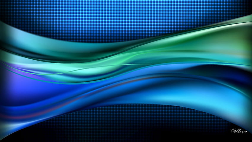Blue Green Waves, blue, waves, black, green, checked, aqua, cyan HD wallpaper