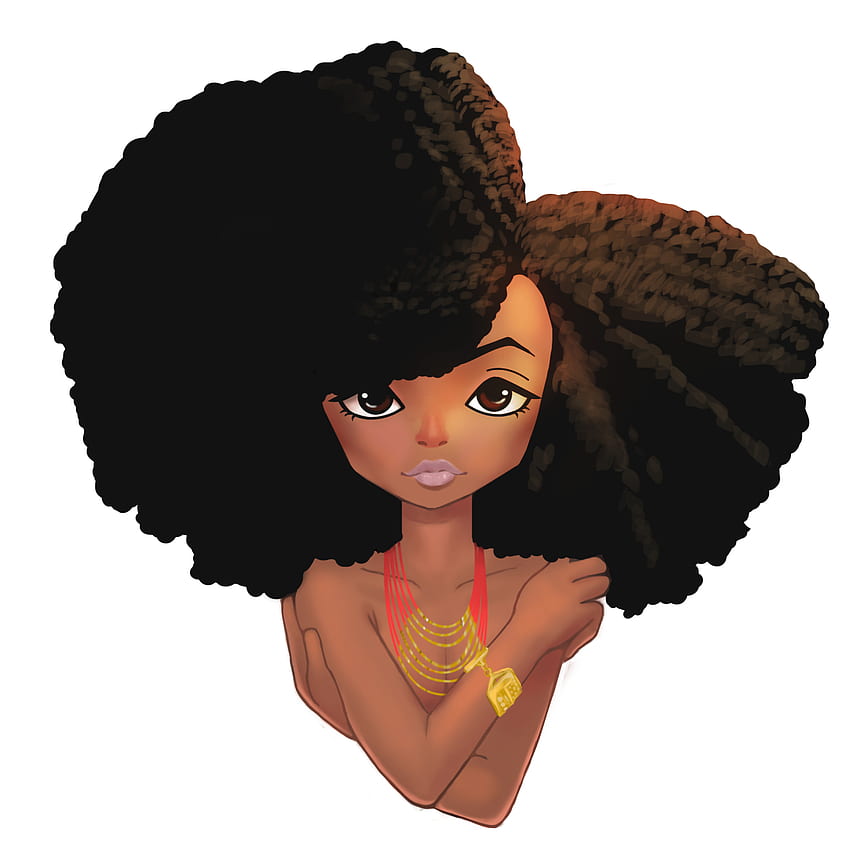 Natürlich fabelhafte Afro-Exzellenz. Natürliches Haar im Anime-Chibi-Stil HD-Handy-Hintergrundbild