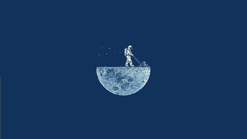 Blue minimalistic moon astronauts lawnmower fun art in 2020. Astronaut , Minimalist , Minimal HD wallpaper
