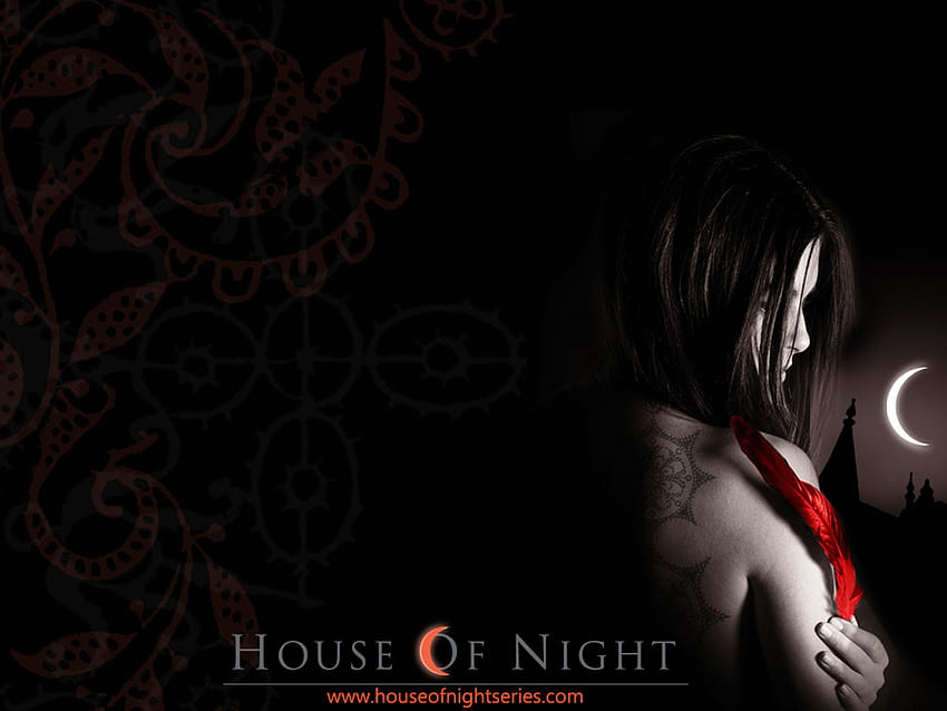 house of night, book, moon, red feather, women HD wallpaper