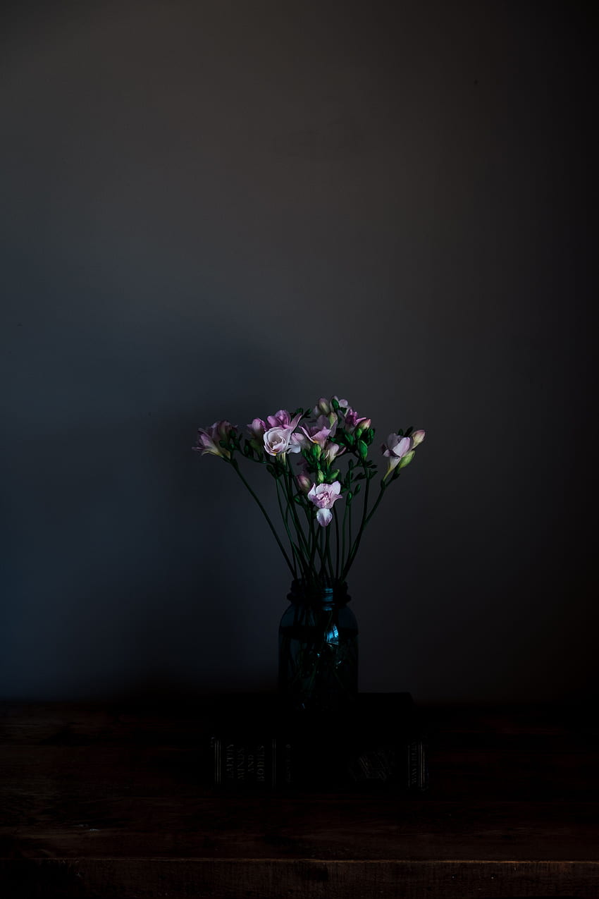 Florero, Flores, Oscuro, Ramo fondo de pantalla del teléfono