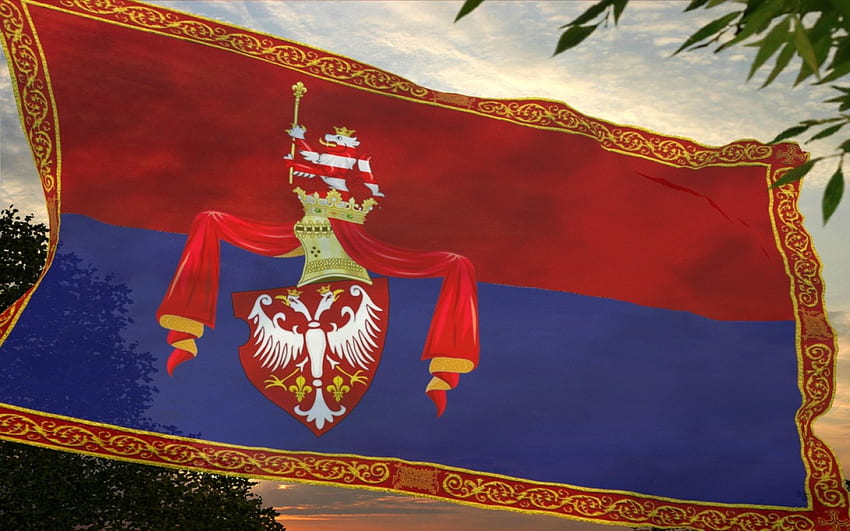 Serbische Mittelalterflagge, serbisches Königreich, Srbija, Serbien, Nemanjici HD-Hintergrundbild