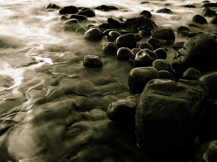 Simpel Rocky Beach, agua de mar, blanco y negro, hebra, playa rocosa fondo de pantalla