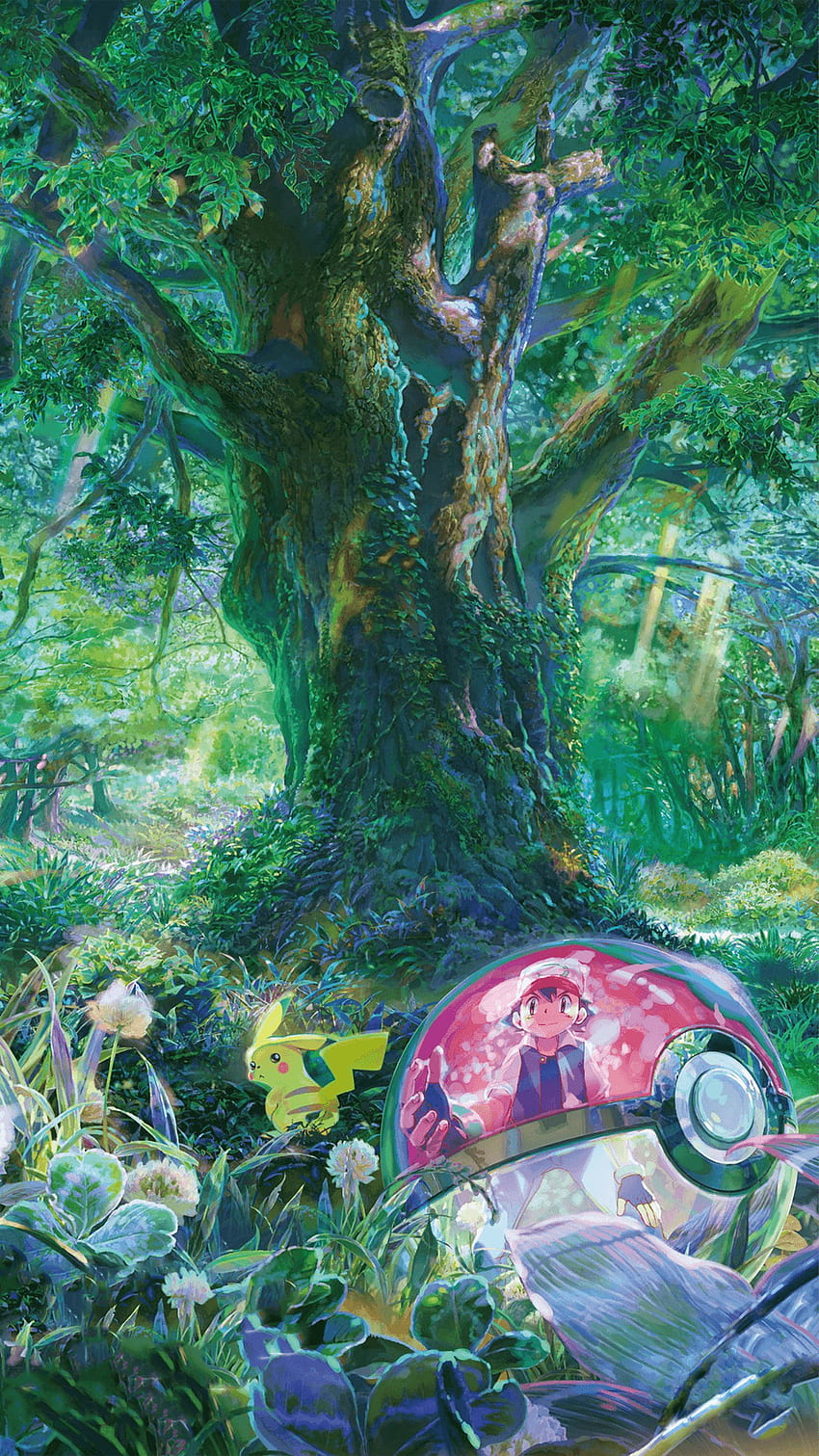 I made textless mobile and out of the Pokemon The Movie: I Choose You 20th anniversary poster, Pokémon Forest HD phone wallpaper