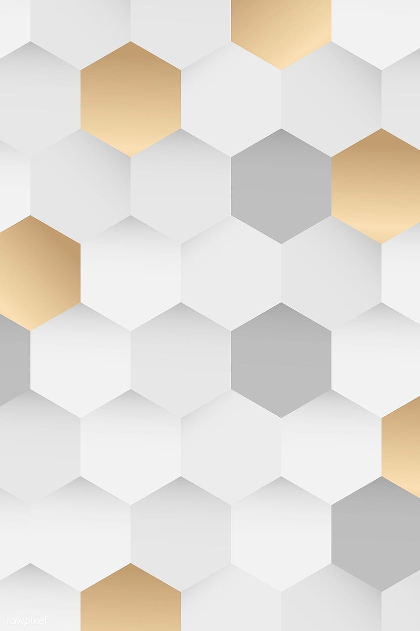 vektor premium latar belakang pola segi enam putih dan emas. Pola latar belakang, pola Hexagon, pola latar belakang Vektor wallpaper ponsel HD