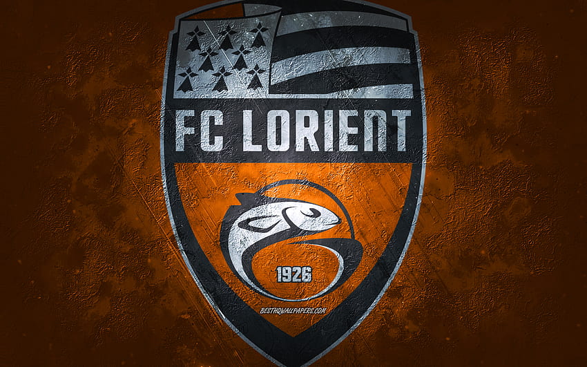 FC Lorient, French football team, orange background, FC Lorient logo, grunge art, Ligue 1, France, football, FC Lorient emblem HD wallpaper
