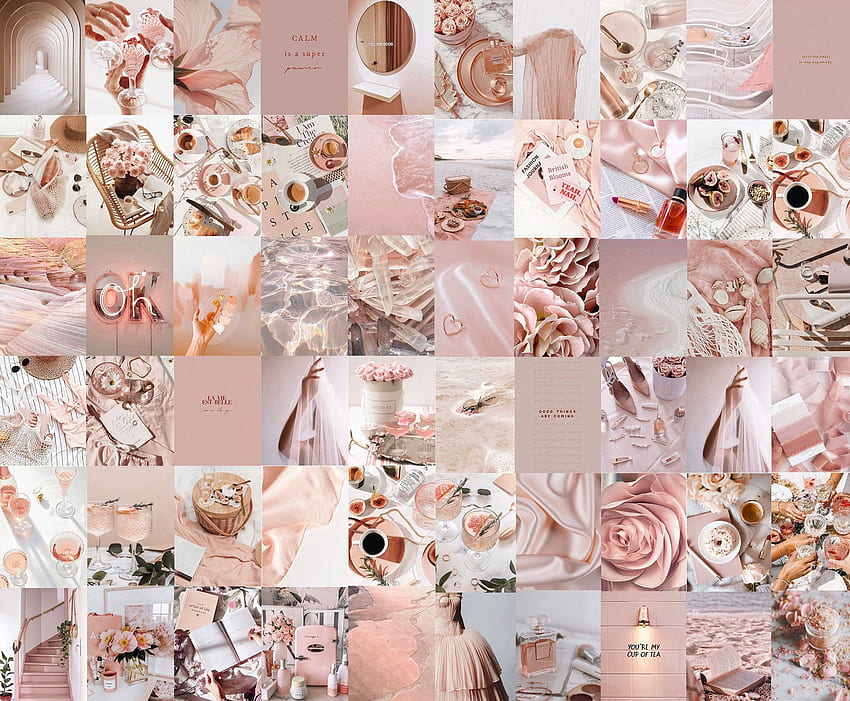 Estetyczny zestaw do kolażu ściennego Cyfrowy do druku Dusty Pink Rose Gold Mood Board Sztuka do druku Wydruki cyfrowe Sztuka i przedmioty kolekcjonerskie Tapeta HD