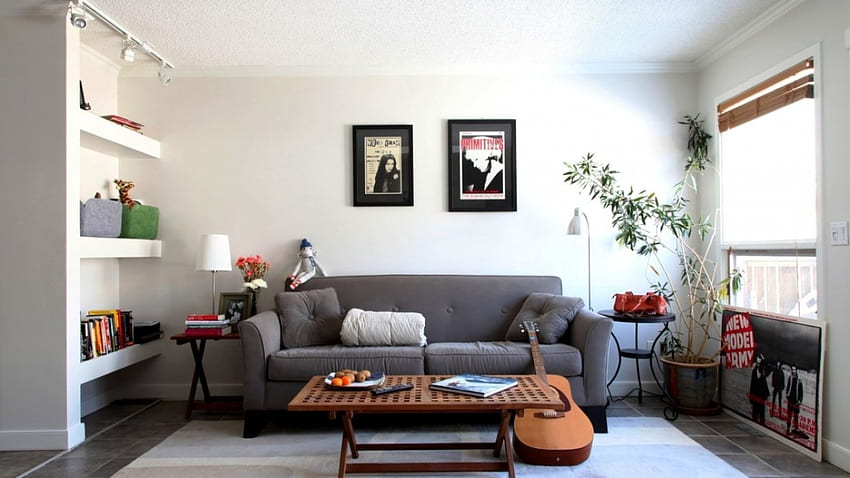 Wohnzimmer, Stil, Design, Sofa, Zimmer, Gitarre, Häuser, Gemälde, Möbel, Innenarchitektur, cool HD-Hintergrundbild