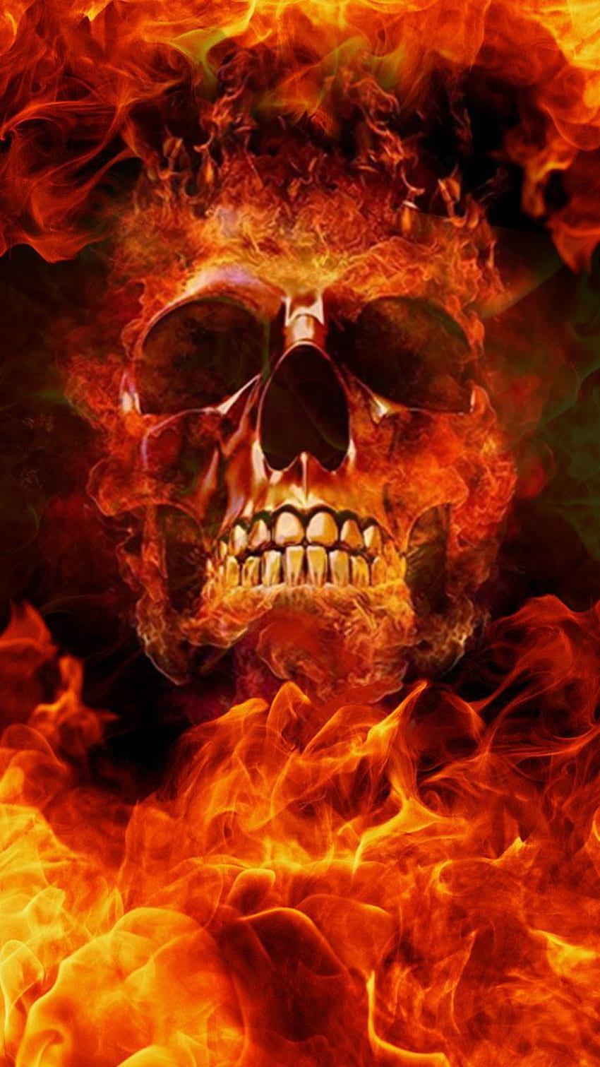Тема на живо Flame skull за Android, Fire Skeleton HD тапет за телефон
