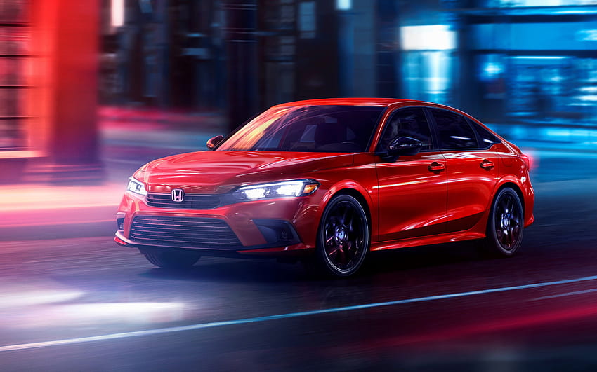 Honda Civic, 2022, Vorderansicht, Außen, rote Limousine, neuer roter Civic, japanische Autos, Honda HD-Hintergrundbild