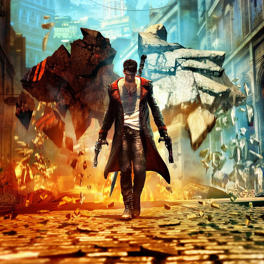 Dante walk Explode, style, sword, dante, dmc, adventure, action, video game, devil may cry, cool, gun, explode, fire HD тапет