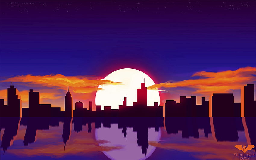 Sunset, Art, Sun, City, Vector, Reflection HD wallpaper
