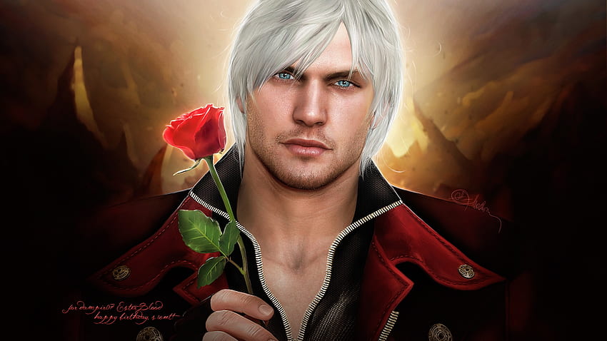 Dante, mężczyzna, róża, fantazja, kwiat, diabeł może płakać, czerwień, gra, push puls, luminos Tapeta HD