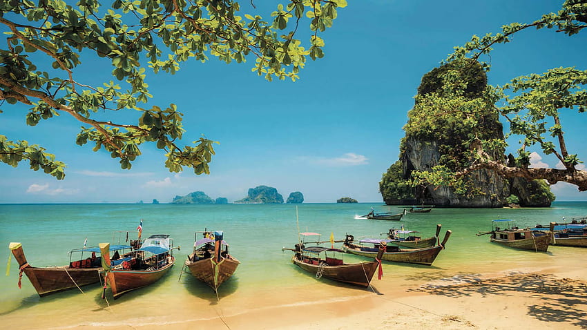 Krabi Tayland Railay Beach Cep Telefonları Tablet Ve Pc İçin Kireçtaşı Kayalı Tropikal Plaj HD duvar kağıdı