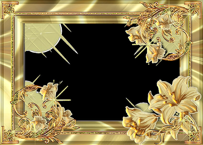 Goldener Blumenrahmen HQ PNG, Goldener Rahmen HD-Hintergrundbild