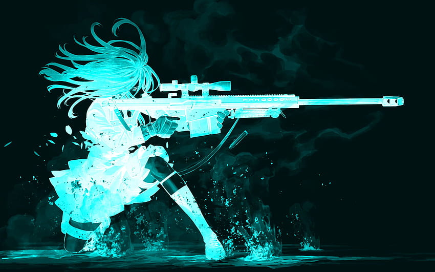 アニメ Anime Girls Sniper Rifle Weapon Rifles Turquoise Cyan Kozaki Yuusuke - Resolution: 高画質の壁紙