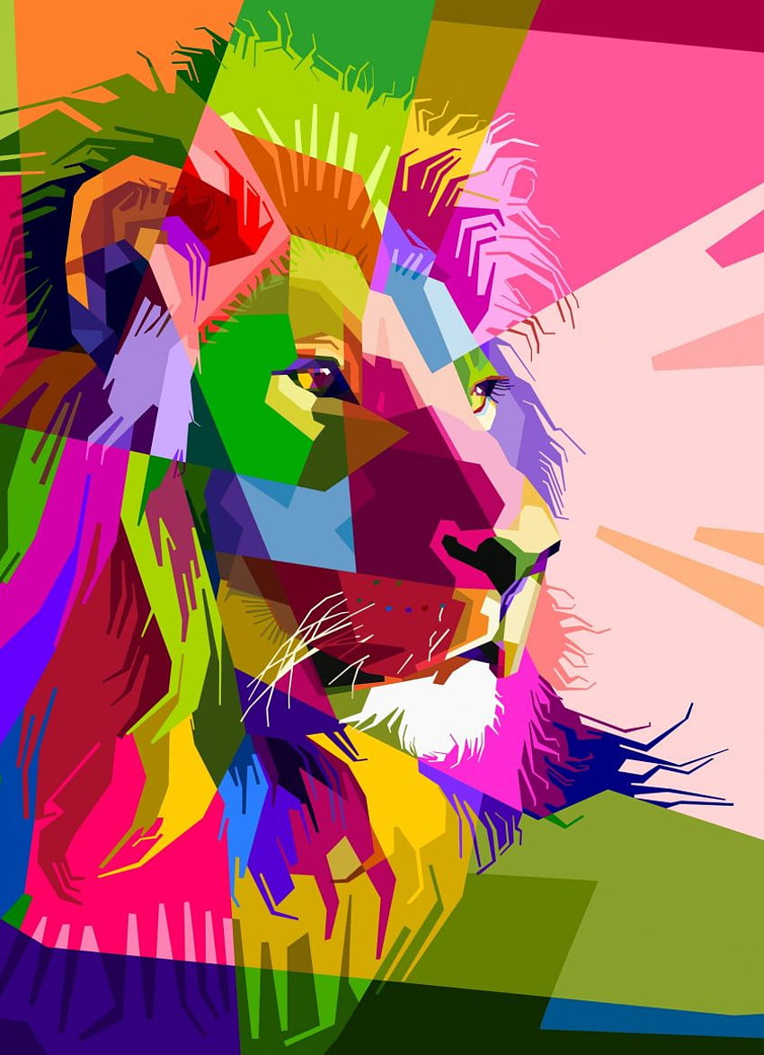 leone, multicolore, geometria, museruola, arte geometrica Sfondo del telefono HD
