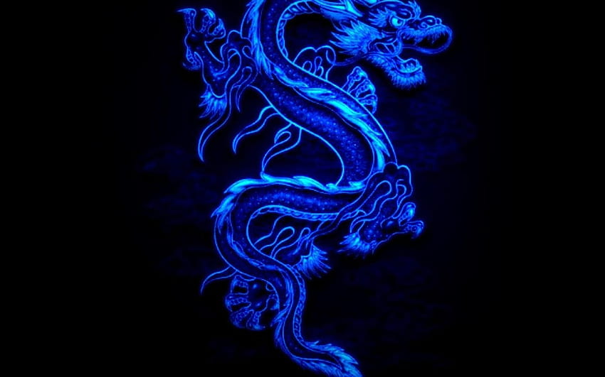 Dragón azul fresco fuego negro fondo de pantalla